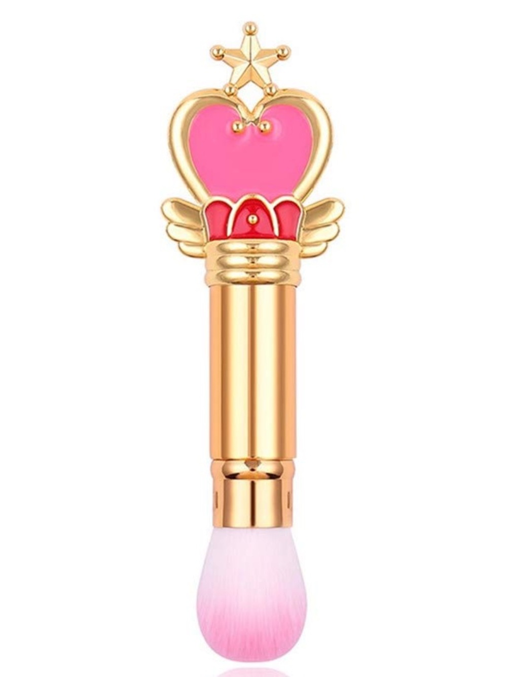 Pink & Gold Heart With Wings  Style Retractable Kabuki Makeup Brush